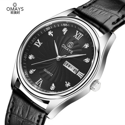 欧美时omays 时尚百搭日历石英男手表